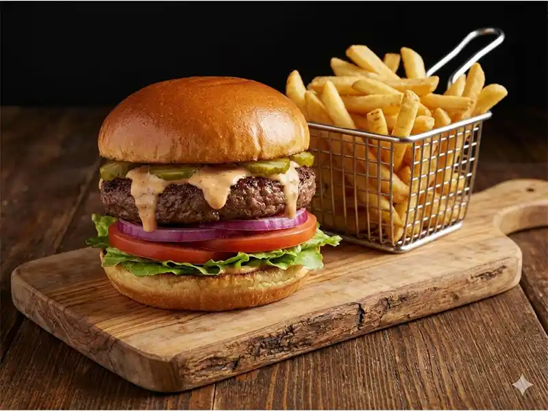 המבורגר מתכון כמו במסעדות עם ציפס בצד